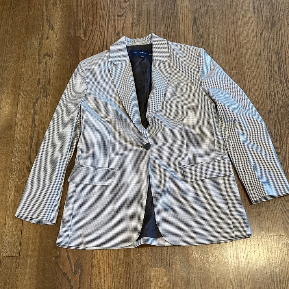 French Connection Black and White Houndstooth Blazer with shoulder pads
